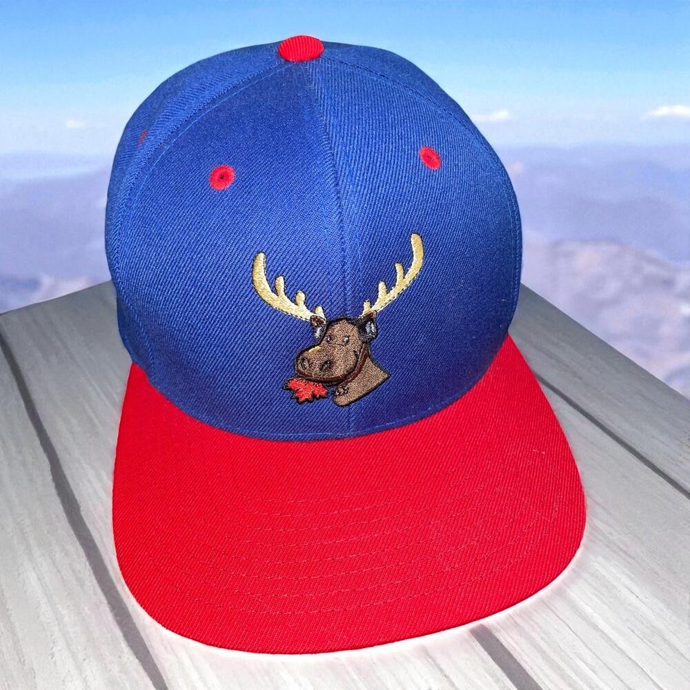 Sport-Tek Canada Maple Leaf Moose Hat Wool Blend Flat Brim Snapback Dad Cap